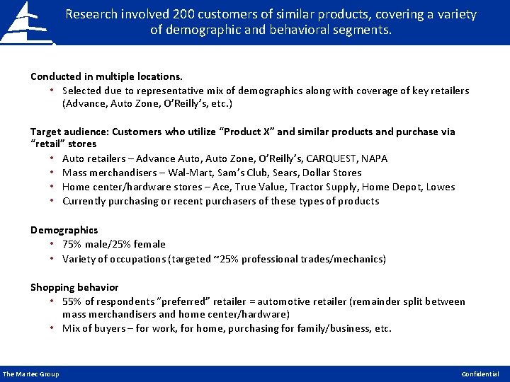 Research involved 200 customers of similar products, covering a variety of demographic and behavioral