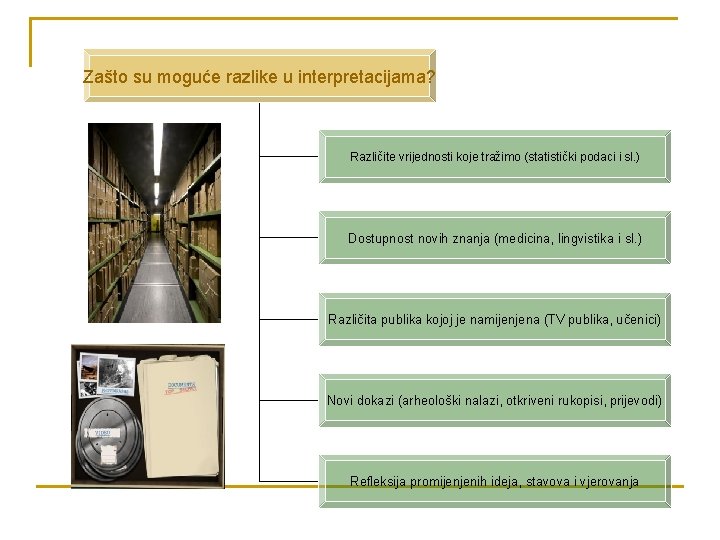 Zašto su moguće razlike u interpretacijama? Različite vrijednosti koje tražimo (statistički podaci i sl.