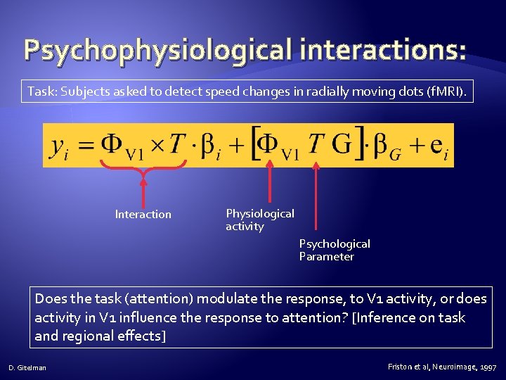Psychophysiological interactions: Task: Subjects asked to detect speed changes in radially moving dots (f.