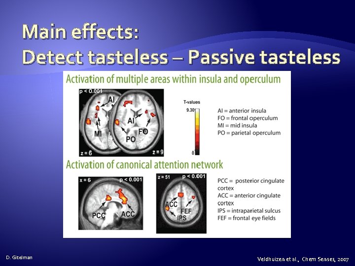 Main effects: Detect tasteless – Passive tasteless D. Gitelman Veldhuizen et al. , Chem