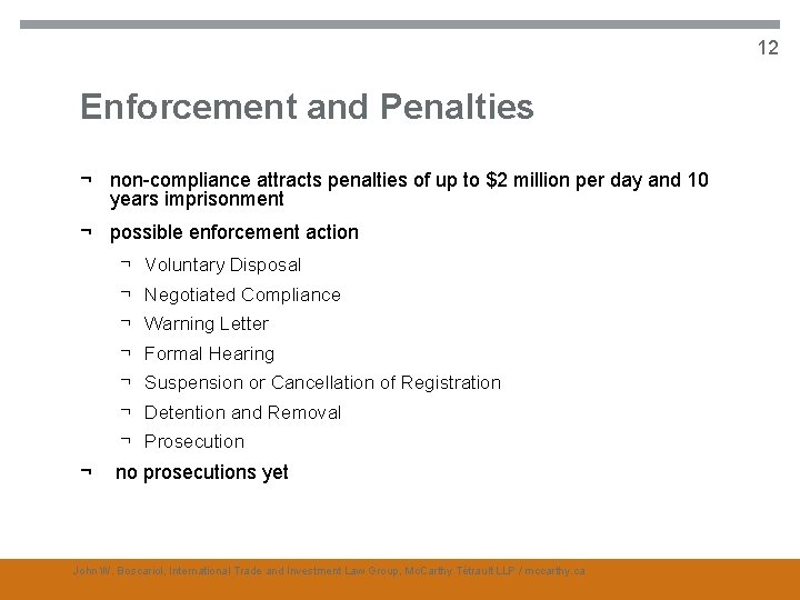 12 Enforcement and Penalties ¬ non compliance attracts penalties of up to $2 million