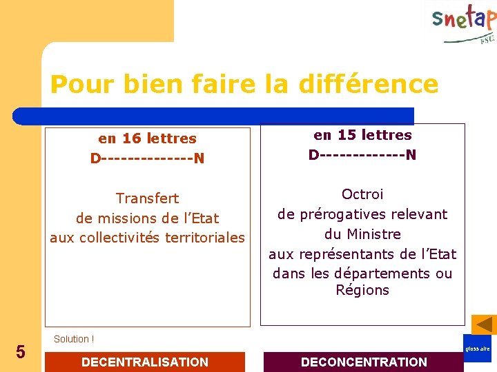 Pour bien faire la différence 5 en 16 lettres D-------N en 15 lettres D-------N