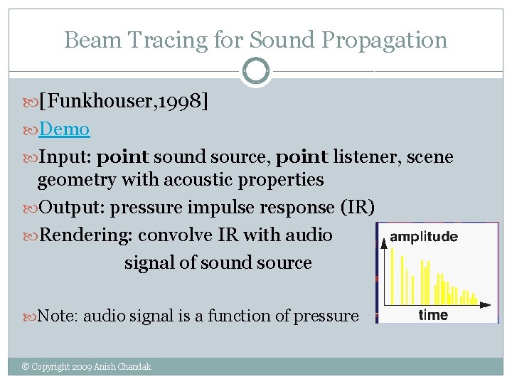 Beam Tracing for Sound Propagation [Funkhouser, 1998] Demo Input: point sound source, point listener,
