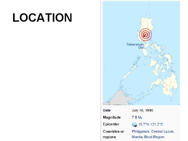 LOCATION http: //en. wikipedia. org/wiki/1990_Luzon_ earthquake 