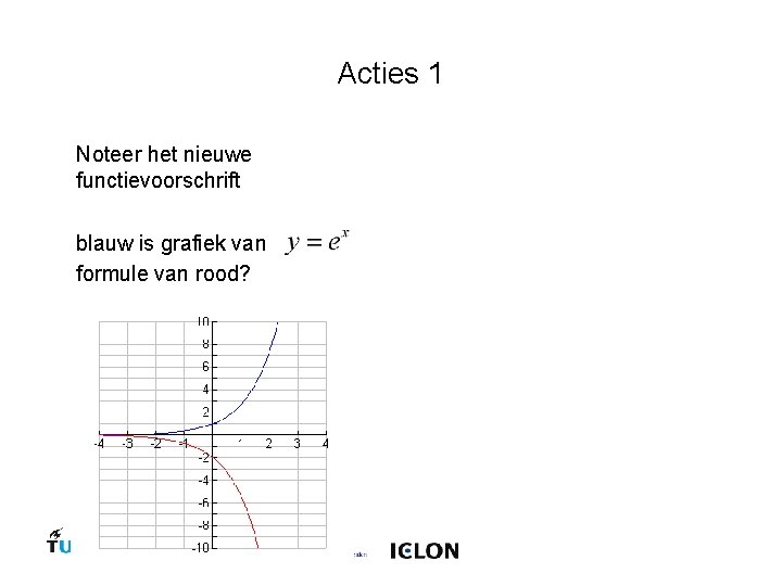 Acties 1 Noteer het nieuwe functievoorschrift blauw is grafiek van formule van rood? Delft