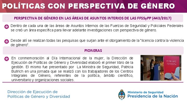 POLÍTICAS CON PERSPECTIVA DE GÉNERO EN LAS ÁREAS DE ASUNTOS INTERIOS DE LAS FFSSy.