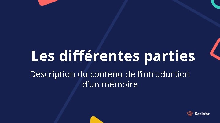 Les différentes parties Description du contenu de l’introduction d’un mémoire Les différentes parties Description du contenu de l’introduction d’un mémoire