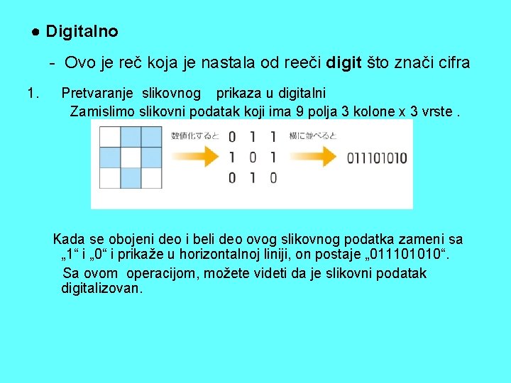 ● Digitalno - Ovo je reč koja je nastala od reeči digit što znači