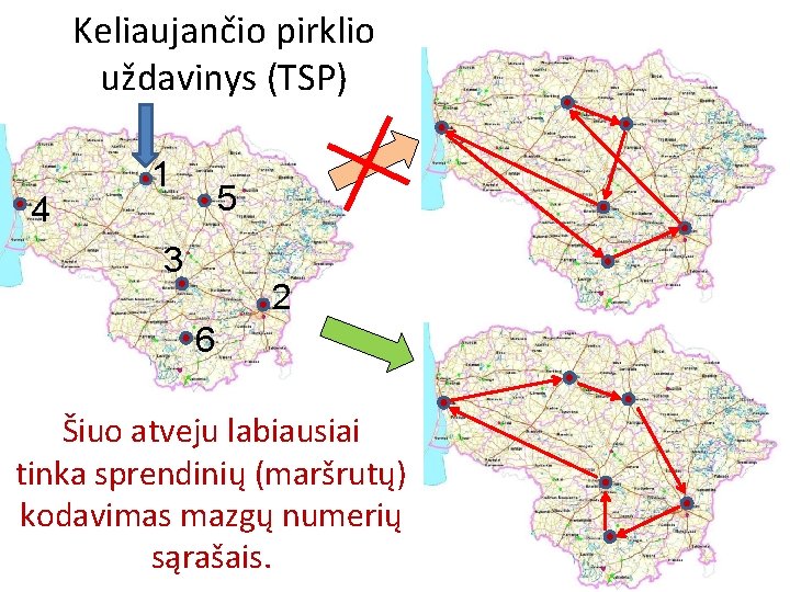 Keliaujančio pirklio uždavinys (TSP) 4 1 5 3 2 6 Šiuo atveju labiausiai tinka