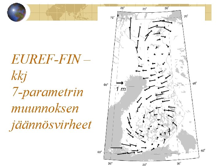 EUREF-FIN – kkj 7 -parametrin muunnoksen jäännösvirheet 