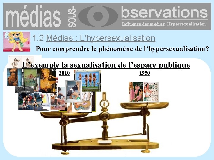 Influence des médias: Hypersexualisation 1. 2 Médias : L’hypersexualisation Pour comprendre le phénomène de