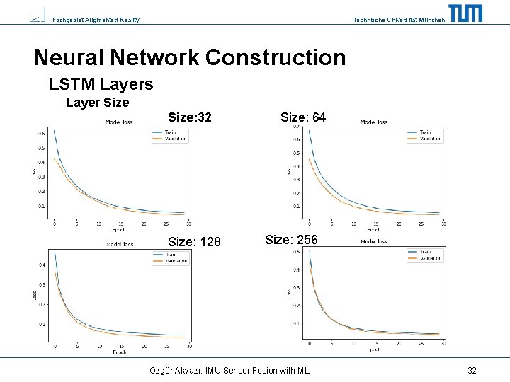 Fachgebiet Augmented Reality Technische Universität München Neural Network Construction LSTM Layers Layer Size: 32