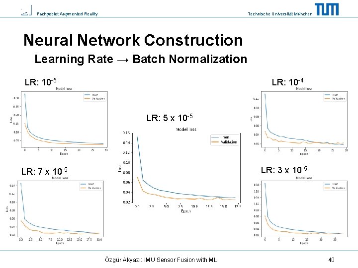 Fachgebiet Augmented Reality Technische Universität München Neural Network Construction Learning Rate → Batch Normalization