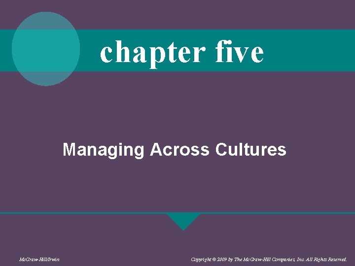 chapter five Managing Across Cultures Mc. Graw-Hill/Irwin Copyright © 2009 by The Mc. Graw-Hill