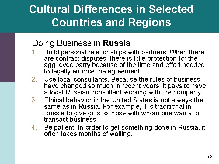 Cultural Differences in Selected Countries and Regions Doing Business in Russia 1. 2. 3.