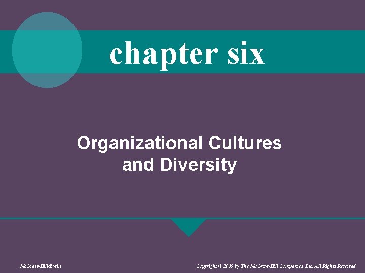 chapter six Organizational Cultures and Diversity Mc. Graw-Hill/Irwin Copyright © 2009 by The Mc.