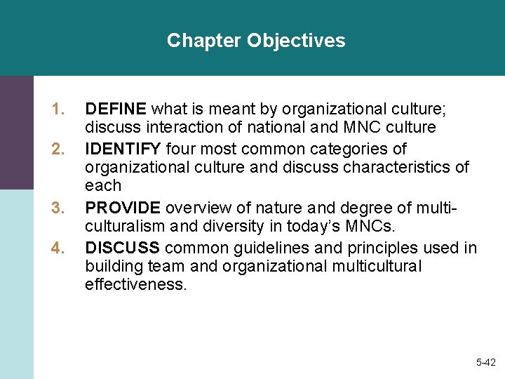 Chapter Objectives 1. 2. 3. 4. DEFINE what is meant by organizational culture; discuss