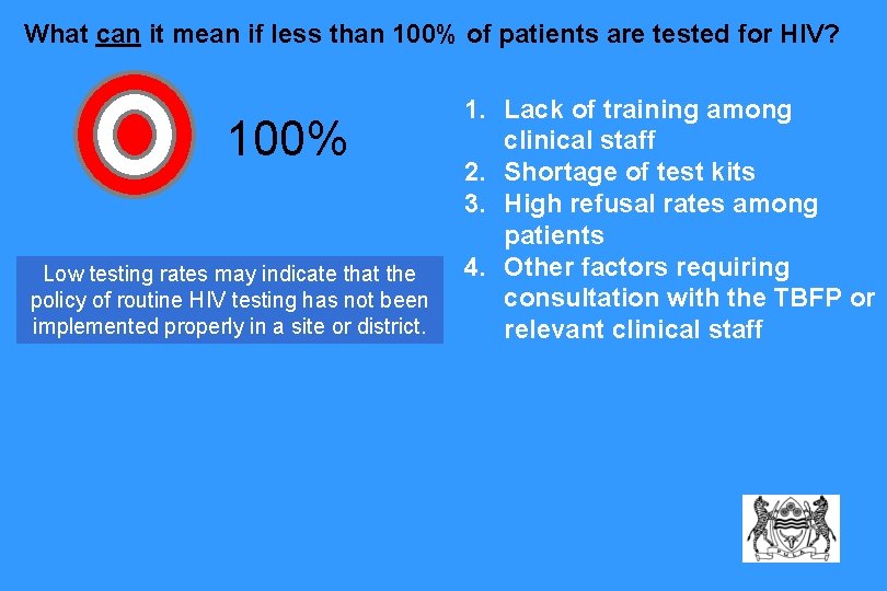 What can it mean if less than 100% of patients are tested for HIV? What can it mean if less than 100% of patients are tested for HIV?