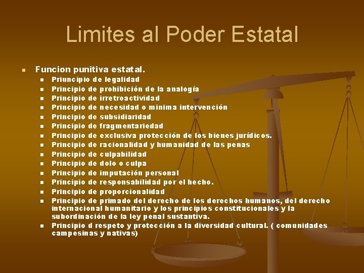 Limites al Poder Estatal n Funcion punitiva estatal. n n n n Priuncipio de