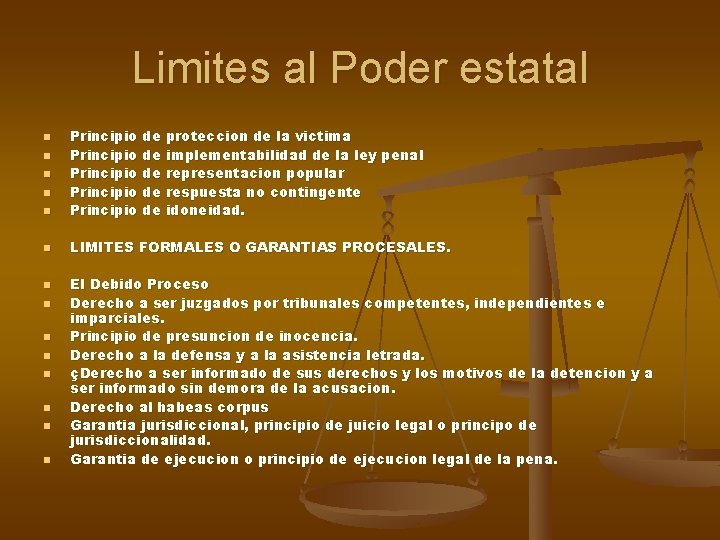 Limites al Poder estatal n Principio de proteccion de la victima Principio de implementabilidad