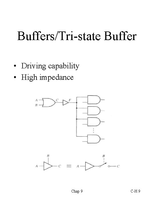 Buffers/Tri-state Buffer • Driving capability • High impedance Chap 9 C-H 9 