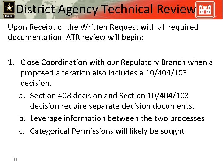 District Agency Technical Review Upon Receipt of the Written Request with all required documentation,