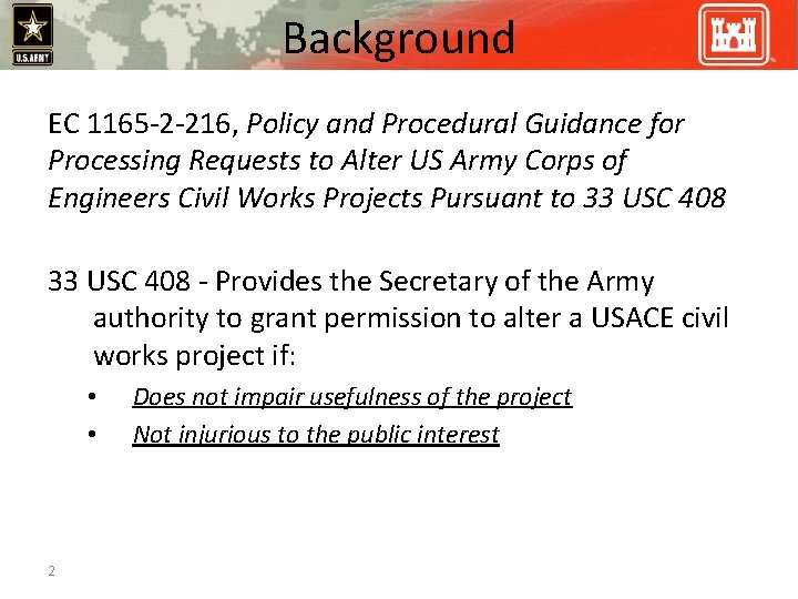 Background EC 1165 -2 -216, Policy and Procedural Guidance for Processing Requests to Alter