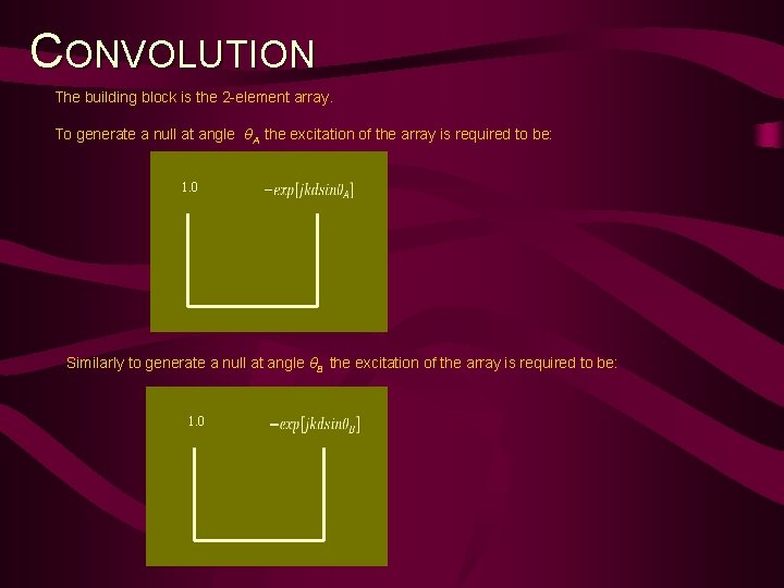 CONVOLUTION The building block is the 2 -element array. To generate a null at
