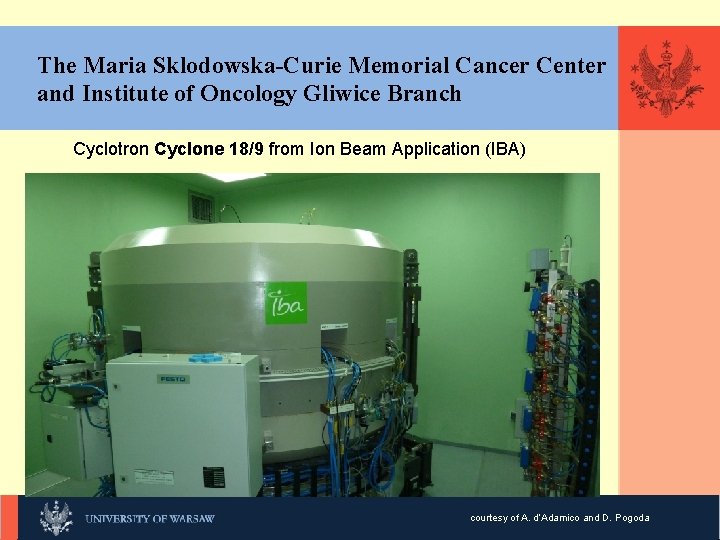The Maria Sklodowska-Curie Memorial Cancer Center and Institute of Oncology Gliwice Branch KLIKNIJ, Cyclotron