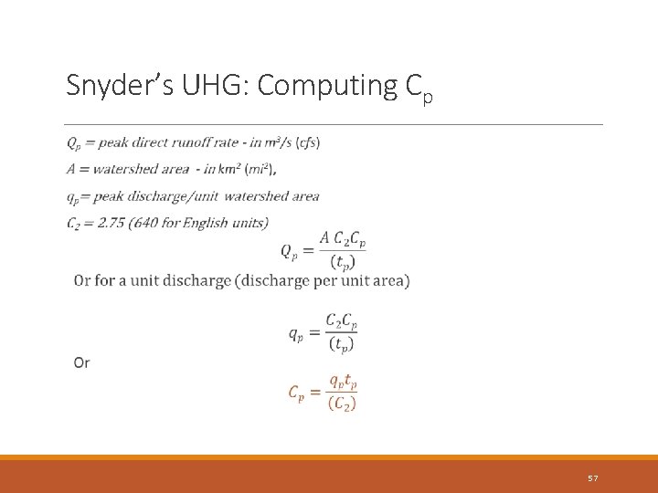 Snyder’s UHG: Computing Cp 57 