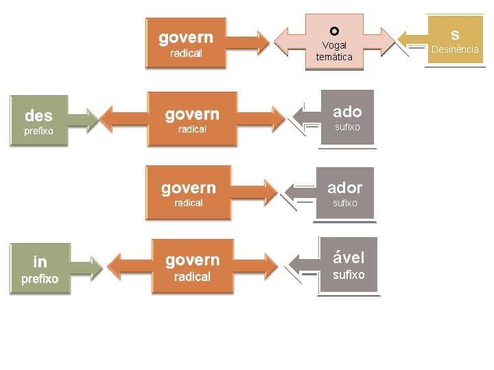 govern radical des prefixo in prefixo govern radical o Vogal temática ado sufixo govern