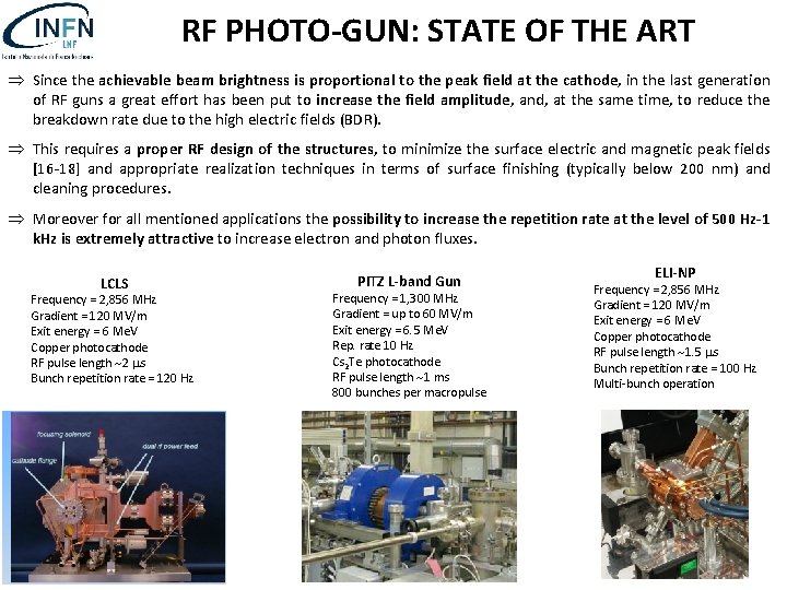 RF PHOTO-GUN: STATE OF THE ART Þ Since the achievable beam brightness is proportional