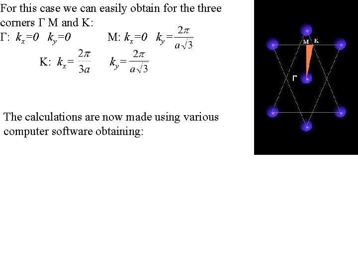 For this case we can easily obtain for the three corners Γ M and For this case we can easily obtain for the three corners Γ M and