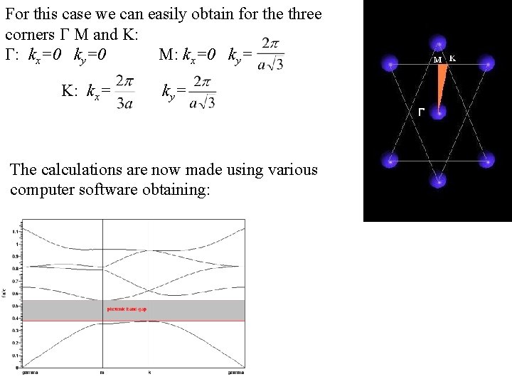 For this case we can easily obtain for the three corners Γ M and For this case we can easily obtain for the three corners Γ M and