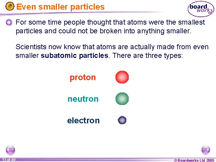 Even smaller particles For some time people thought that atoms were the smallest particles