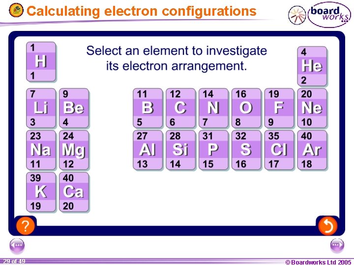 Calculating electron configurations 29 of 49 © Boardworks Ltd 2005 