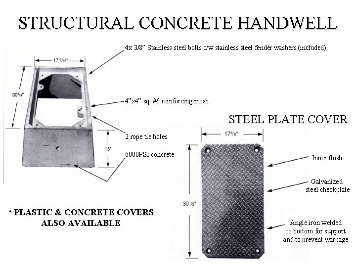 STRUCTURAL CONCRETE HANDWELL 4 x 3/8” Stainless steel bolts c/w stainless steel fender washers