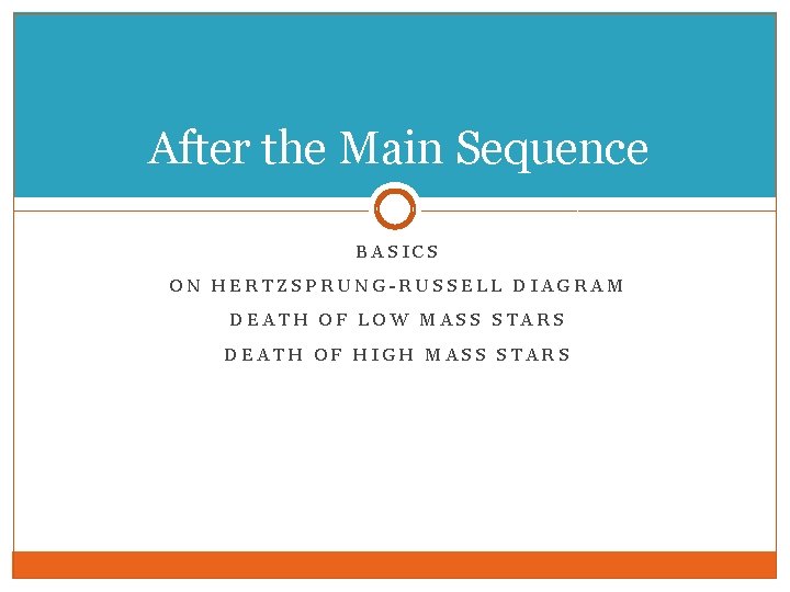 After the Main Sequence BASICS ON HERTZSPRUNG-RUSSELL DIAGRAM DEATH OF LOW MASS STARS DEATH