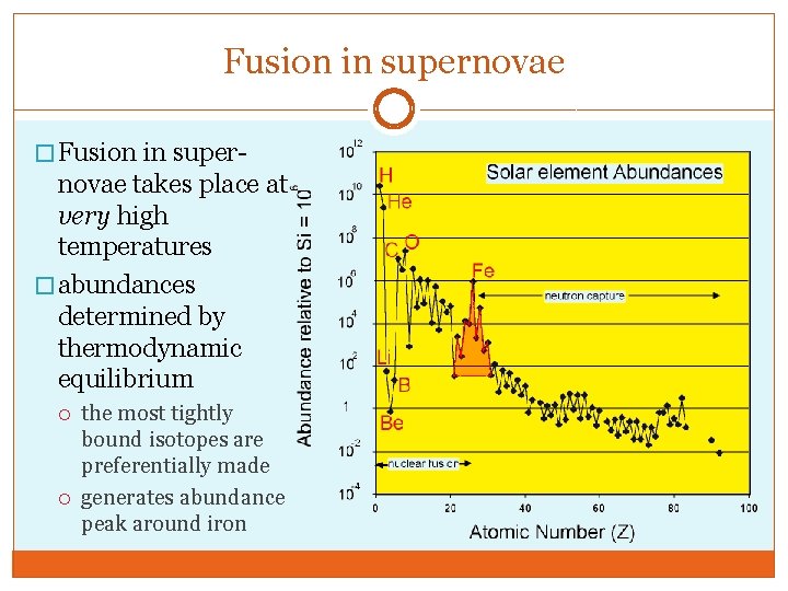 Fusion in supernovae � Fusion in super- novae takes place at very high temperatures
