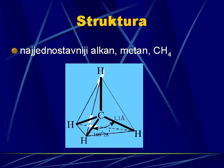 Struktura najjednostavniji alkan, metan, CH 4 