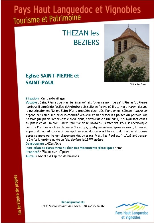 THEZAN les BEZIERS Eglise SAINT-PIERRE et SAINT-PAUL PHLV – Karl Cosse Situation : Centre