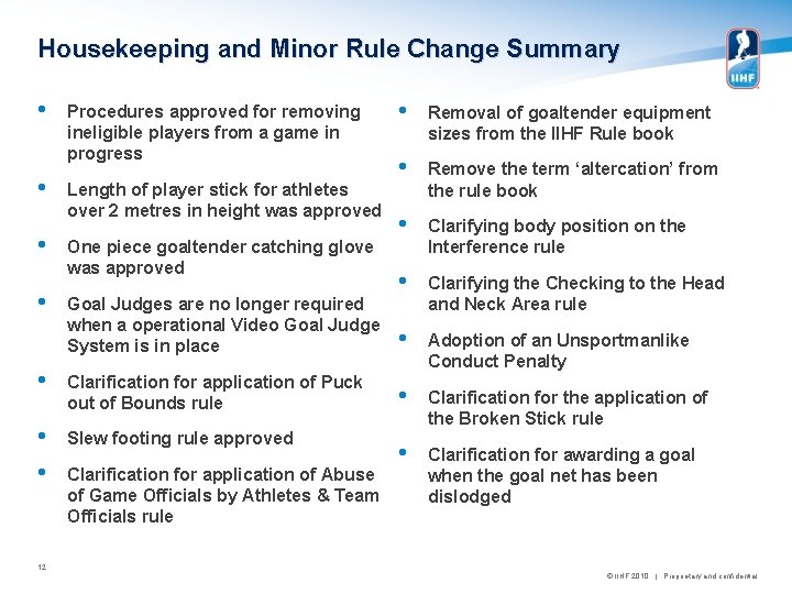 Housekeeping and Minor Rule Change Summary • • Procedures approved for removing ineligible players