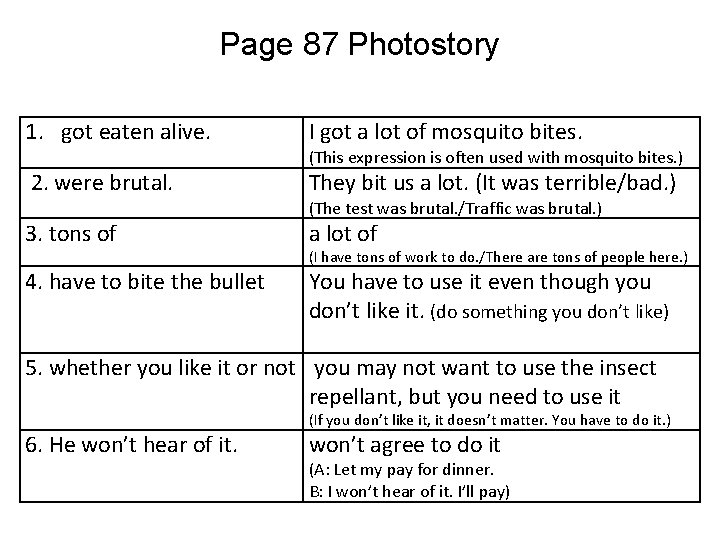 Page 87 Photostory 1. got eaten alive. I got a lot of mosquito bites.