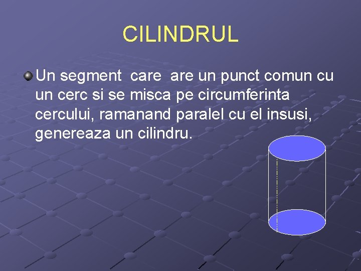 CILINDRUL Un segment care un punct comun cu un cerc si se misca pe