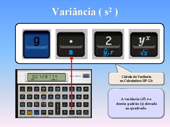 Variância ( s 2 ) Cálculo da Variância na Calculadora HP-12 c A variância