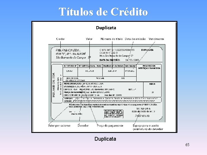 Títulos de Crédito Duplicata 65 