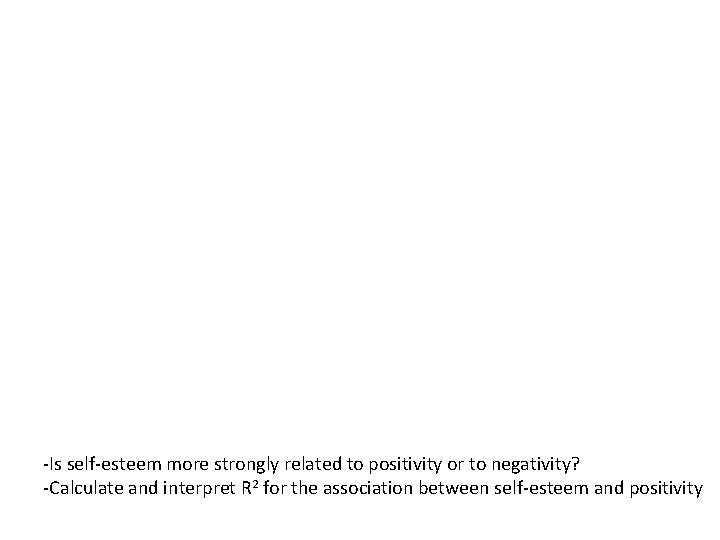 -Is self-esteem more strongly related to positivity or to negativity? -Calculate and interpret R