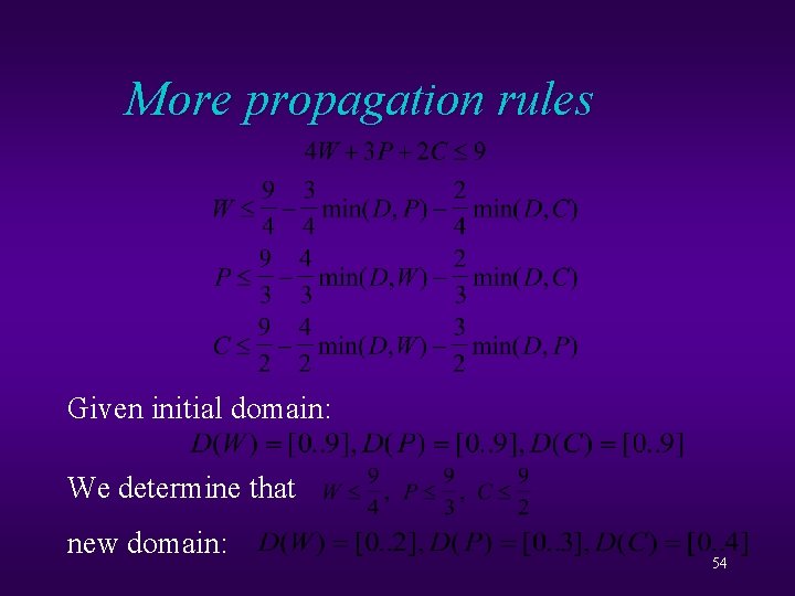 More propagation rules Given initial domain: We determine that new domain: 54 