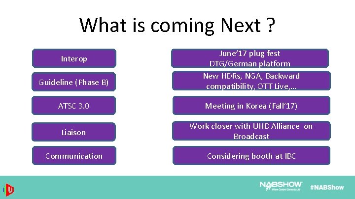 What is coming Next ? Guideline (Phase B) June’ 17 plug fest DTG/German platform