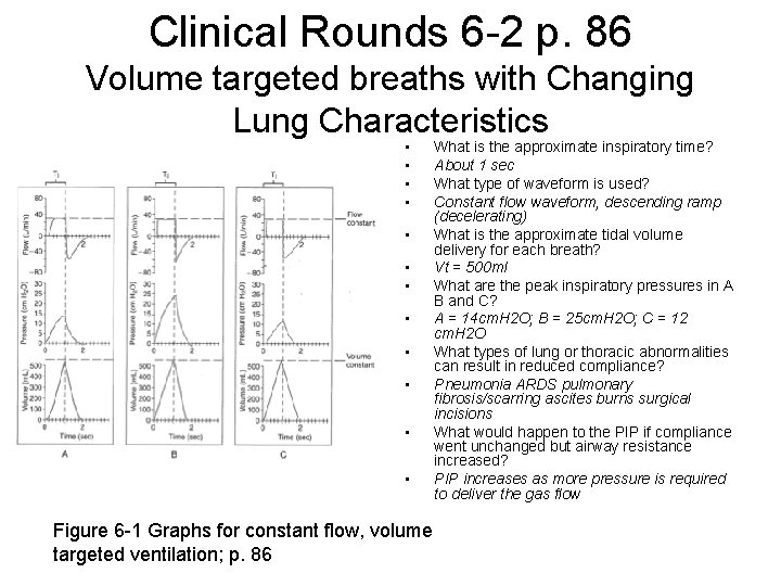 Clinical Rounds 6 -2 p. 86 Volume targeted breaths with Changing Lung Characteristics •